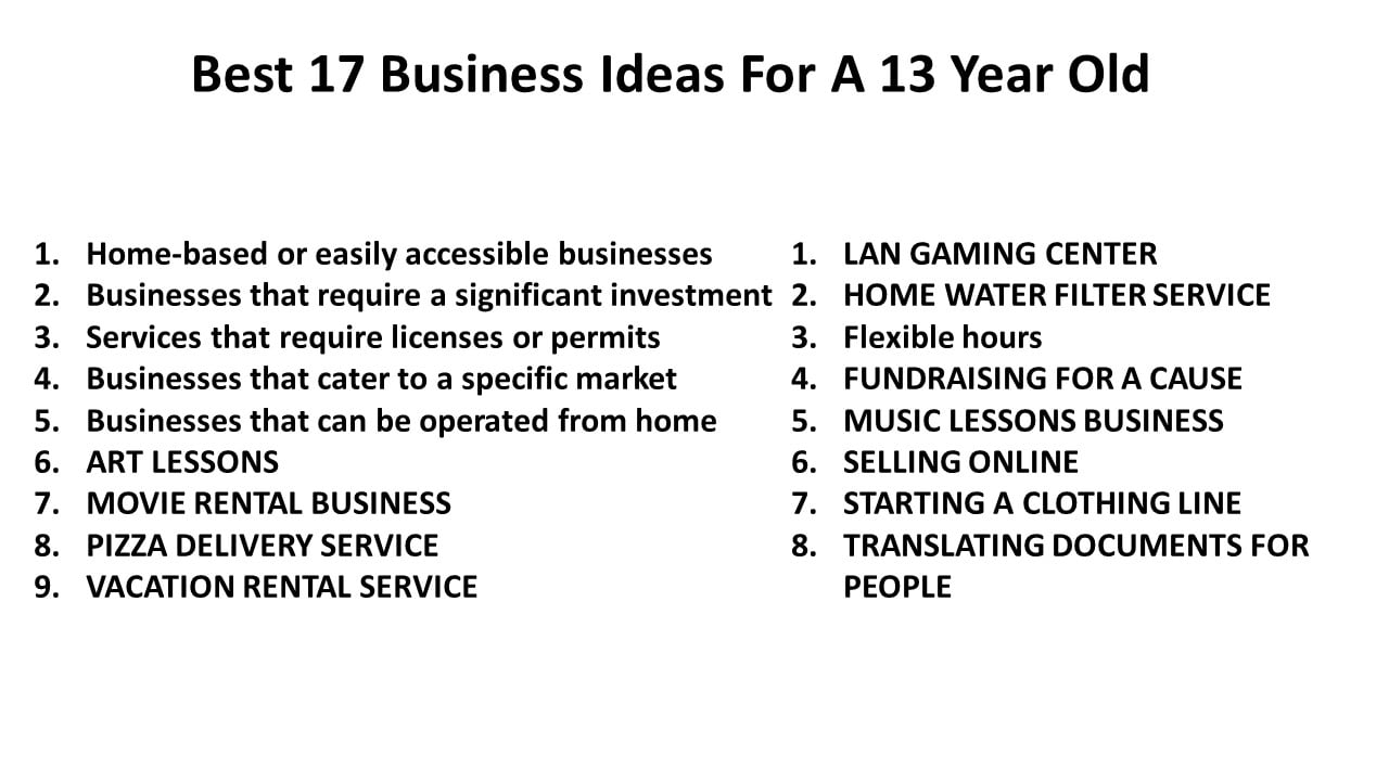 Best 17 Business Ideas For A 13 Year Old
