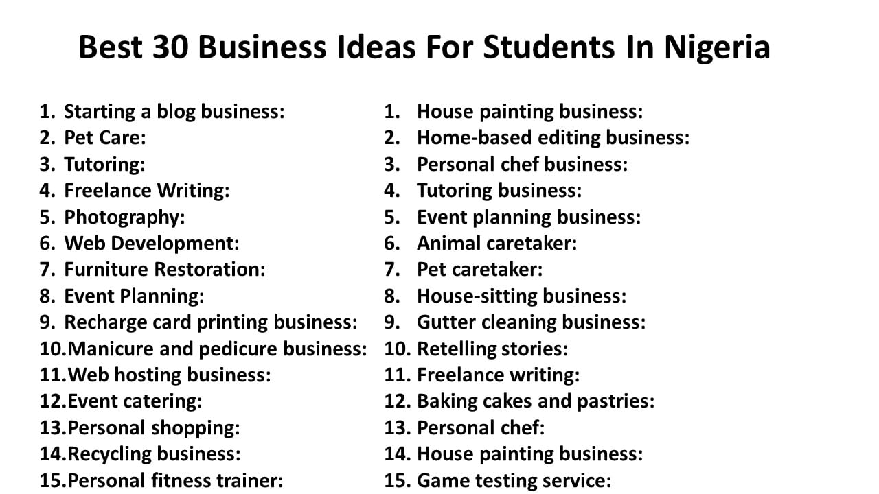 Best 30 Business Ideas For Students In Nigeria