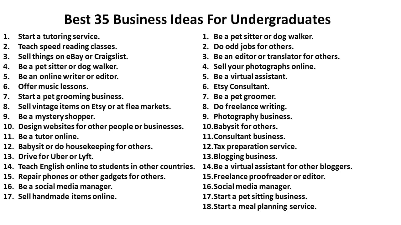 Best 35 Business Ideas For Undergraduates