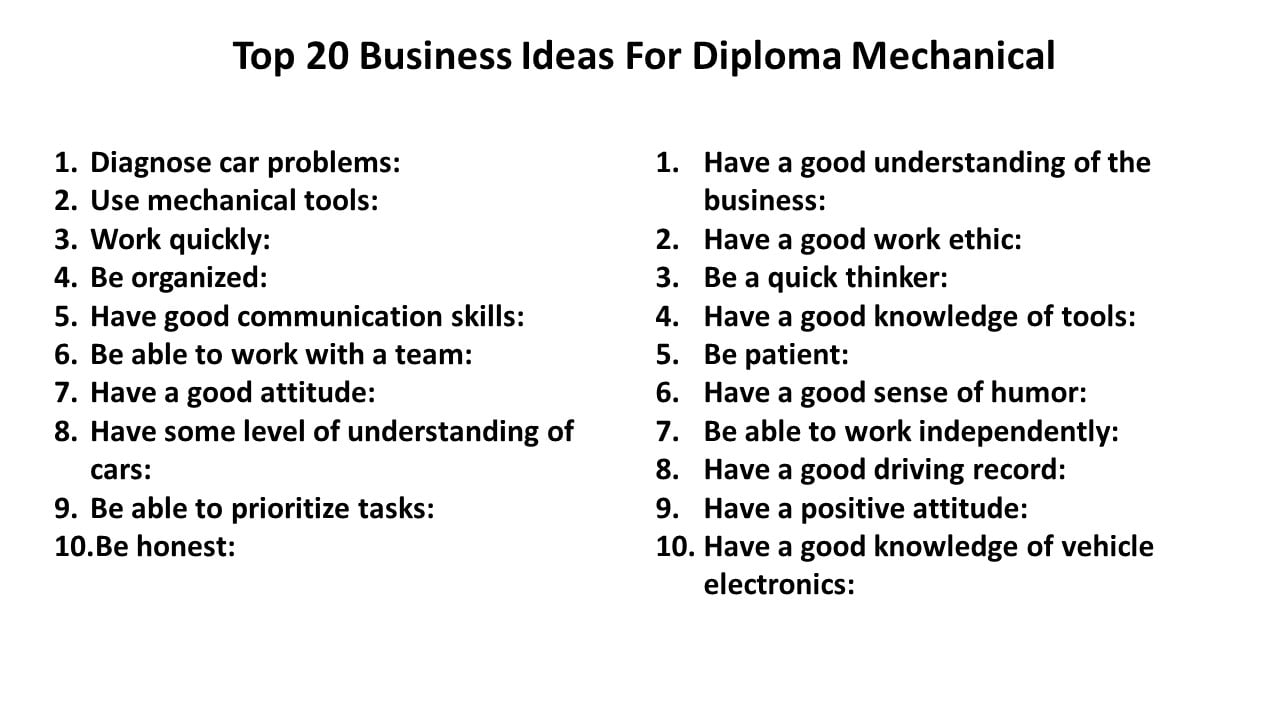 Top 20 Business Ideas For Diploma Mechanical