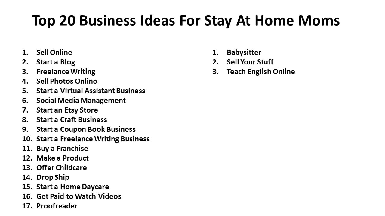 Top 20 Business Ideas For Stay At Home Moms