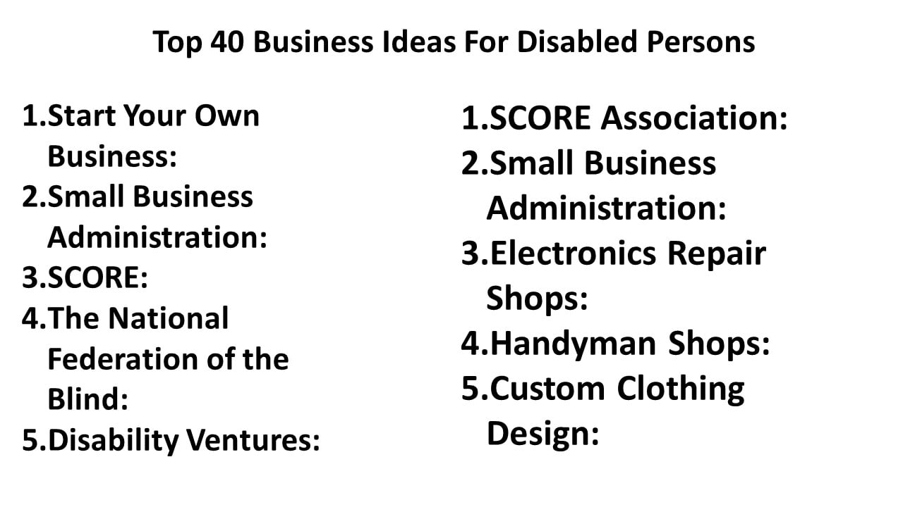 Top 40 Business Ideas For Disabled Persons