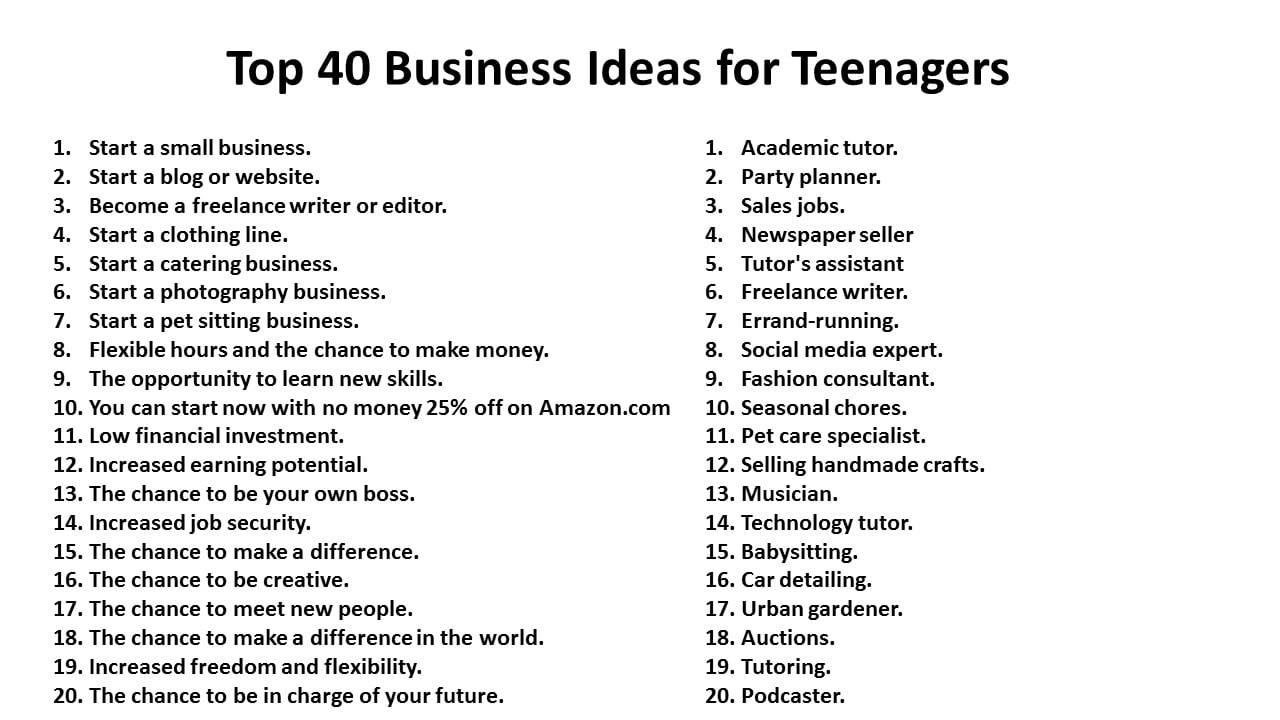 Top 40 Business Ideas for Teenagers